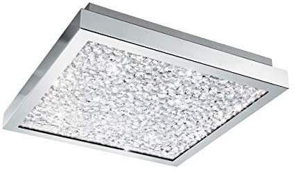 EGLO LED Kristall Deckenlampe Cardito, 1 flammige Deckenleuchte, Material: Stahl, Farbe: Chrom, Glas: Kristalle klar, L: 32x32 cm