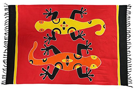 Ciffre Sarong Pareo Wickelrock Strandtuch Tuch Wickeltuch Handtuch + Schnalle Gecko Rot 1