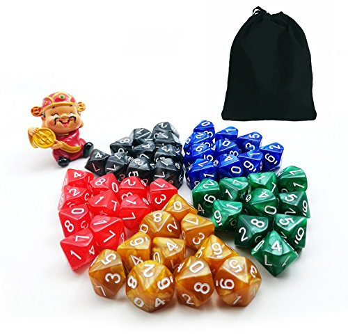 BESCON DICE Polyedrische Würfel 10 Seitig Mit Schwarzer Tasche, 5 Farben, 50 Stück, 5x10pcs 10 Seiten Swirled Würfel