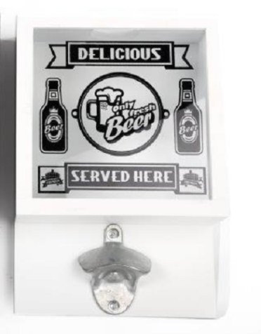 Bottle Top Collector/Holder/Opener ~ Beer Bottle Caps Collection Display Box (White)
