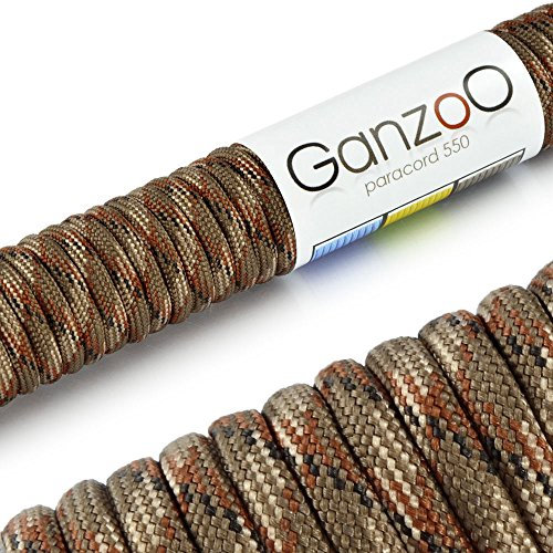 Ganzoo Paracord 550 Seil, Nylon-Polyester, 4mm, Typ 3, 30 Meter, 7 Kernstränge, Outdoor-Schnur, Allzweck-Seil, Hundehalsband, Hundeleine, Armband knüpfen, Camping, Survival - Camouflage 2