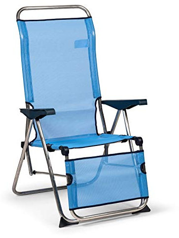Solenny Silla de Playa y Jardín Plegable Reclinable 5 Posiciones con Respaldo Anatómico 75x63x114 cm en Color Azul