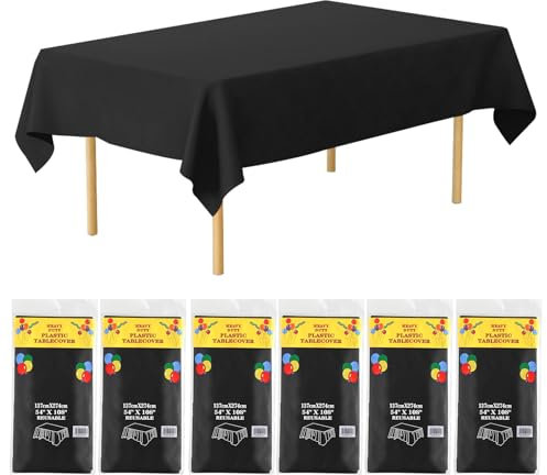 YANGTE 6 Pack Tablecloths Plastic Rectangle Table Covers 54 x 108 Inch Table Cloths for Indoor or Outdoor Parties Birthdays Weddings Picnics (Black)