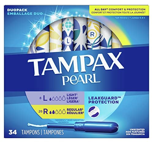 Tampax, Pearl - 34 tamponi applicatori in plastica, assorbimento leggero/regolare