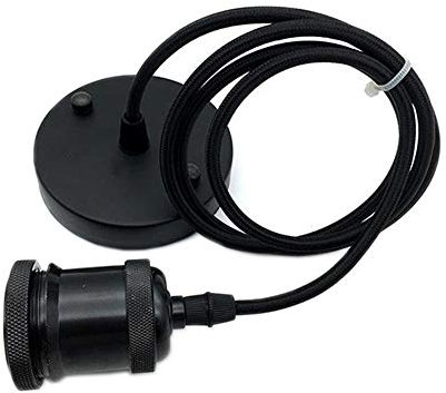 EmyTock Vintage Pendant Light Fitting Modern Retro Industrial Style E27 Lamp Holder Black Ceiling Rose