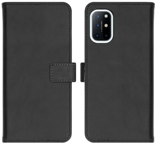 iMoshion Booktype Hülle kompatibel mit OnePlus 8T– Luxuriöse Handyhülle – Handytasche in Schwarz [Mit Ständer, Platz für 3 Karten, Magnetverschluss]