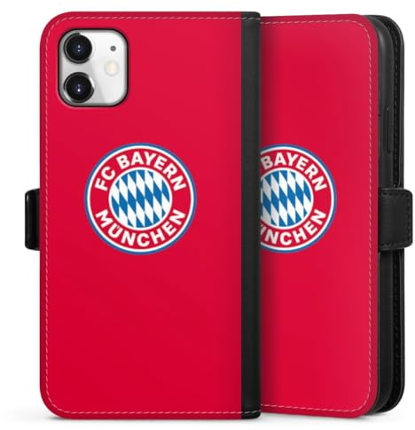 DeinDesign Klapphülle kompatibel mit Apple iPhone 11 Handyhülle aus Kunst Leder schwarz Flip Case FC Bayern München FCB Logo