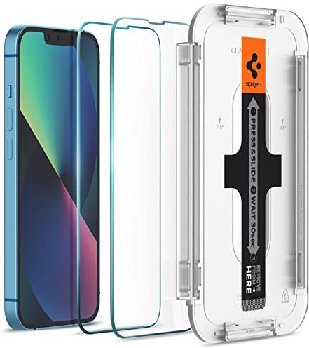 Spigen Glas.tR EZ Fit Schutzfolie kompatibel mit iPhone 13 Mini, 2 Stück, Sensor Schutz, Kratzfest, 9H Härte Folie