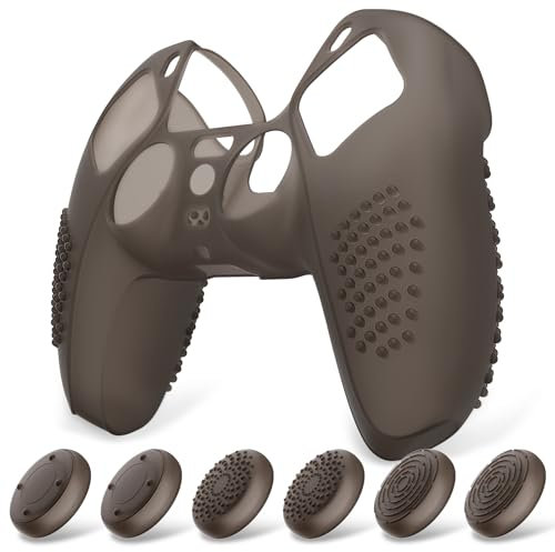 eXtremeRate PlayVital Zubehör für ps5 Controller Hülle,Case Anti-Rutsch Schutzhülle Griffe Skin aus weichem Gummi,6 Stück Aufsätze für PS5 Controller(3D Noppen Edition,Transparent Schwarz)