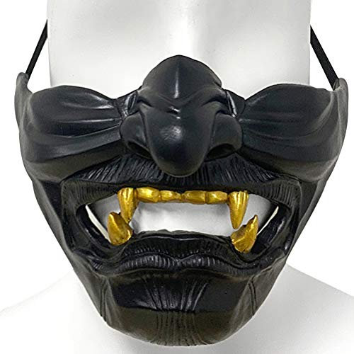 Giftik Ghost of Tsushima Maske Halbgesichtsmaske Cosplay Helm Halloween Harz Maske Requisiten Geschenke Party Kostüm Zubehör (Schwarz C)