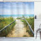 ABAKUHAUS Strand Duschvorhang, Boardwalk über Dünen, Stoffliches Gewebe Badezimmerdekorationsset mit Haken, 175 x 240 cm, Aqua Sand Braun Grün