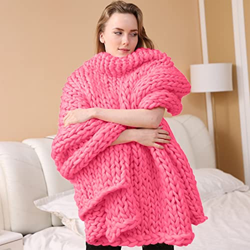 VanderHOME Decke Gestrickte Super Weiche Kuscheldecke Handgefertigt Grobe Strickdecke Grobstrick Decke Gestrickte Decke Wolldecke Couchdecke Flauschige weihnachtsdeko (Rose Rot,100×120cm)
