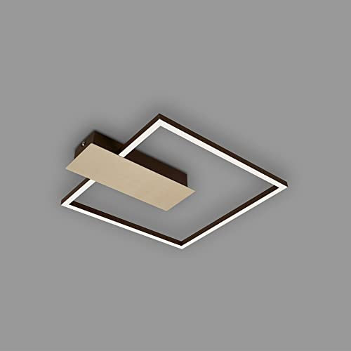 BRILONER Leuchten - LED Deckenleuchte dimmbar in 3 Stufen, Memoryfunktion, warmweiße Lichtfarbe, LED Deckenlampe eckig, Gold braun, 375x320 mm, 3544-017, Gold Eloxiert-braun