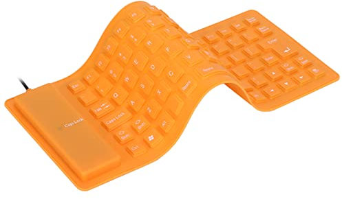 Tastiera Silenziosa a 85 Tasti, Tastiera in Silicone USB Cablata Tastiera in Silicone Morbida Impermeabile e Antipolvere Tastiera Giochi Pieghevole Tastiera Soft Touch per Laptop PC(arancia)