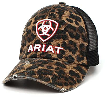 ARIAT Schwarze Leoparden-Pferdeschwanzkappe für Damen mit Klettverschluss