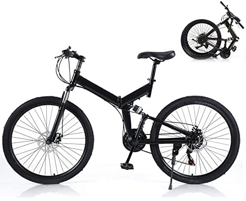 Futchoy 26 Zoll Faltbares Mountainbike für Erwachsene, 21 Gänge, Mountainbike, mit Dual-Scheibenbremsen, faltbares Mountainbike, hochwertiger Stahlrahmen, Vollfederung, Klapprad (schwarz)