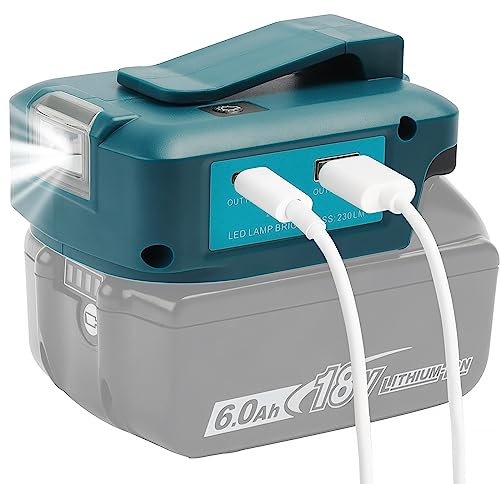 QUPERR - Adp05 Alimentatore Alimentatore Adattatore luce di lavoro Convertitore per Makita 14.4v & 18v Batteria con un paio di USB Phone Charger interfaccia, con porta DC Cordless Torcia (solo