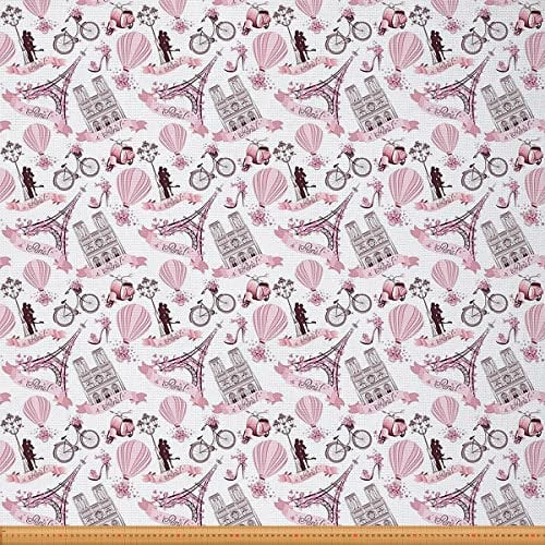 Paris Polsterstoff Meterware Frankreich Eiffelturm Dekostoff Rosa Schmetterlingsturm Wasserdichter Stoff Romantik Paar Reise Thema Drinnen Draußen Stoff, 276 x 150 (HxB), Rosa Weiß