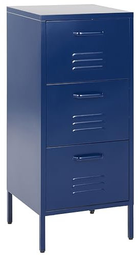 Industrieller hoher Aktenschrank Stahl blau mit 3 Schubladen Wostock