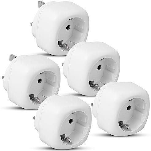Pack of 5 | Travel Adaptor | EU to UK Plug Adapter | European to UK Adaptor | 2 Pin to 3 Pin | | Euro to UK Plug Adaptor | (White)
