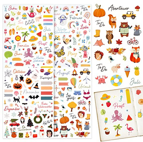 COLOFALLA 4 Blatt Aufkleber Jahreszeiten A4 DIY Sticker Blumen Frühling Sommer Herbst Winter Deko Zubehör für Scrapbooking Fotoalbum Notizbuch Kinder Basteln Geschenke (Jahreszeiten)