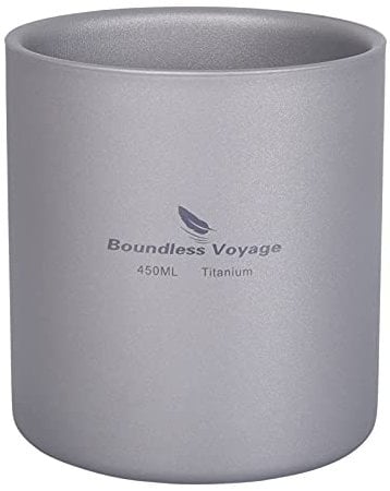 Boundless Voyage D-Ti3030d Titanium Mug, Mini Insulated Double-Walled Cup, Outdoor Camping, Foldable Coffee Tea Drinkware, Lightweight, Durable Tableware for Daily Used Hiking, 450 ml