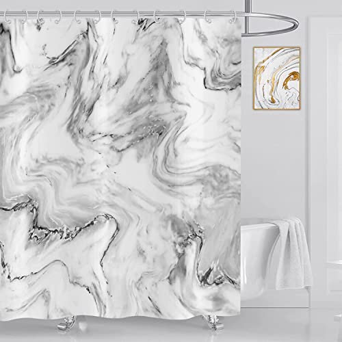 ASDCXZ Tenda Doccia Marmo 180x240 cm, Bianco Grigio Lusso Leggero Marmo Texture Bagno Tenda per Doccia Angolare Lavabile Tessuto Impermeabile Tenda della Doccia, Con 12 Anelli per Tenda da Doccia