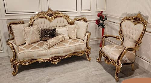 JV Möbel Sofagarnitur 3+1 Sitzer Sofa Couch Sessel Luxus Garnitur Stoff Gruppe Barock