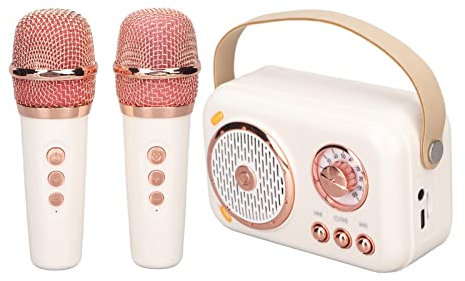 Karaoke-Maschine mit Zwei Drahtlosen Mikrofonen, 5-W-Heimkaraoke-System für Erwachsene und Kinder, Verbesserter Bass, 6 Modi, PA-System Unterstützt Bluetooth AUX und