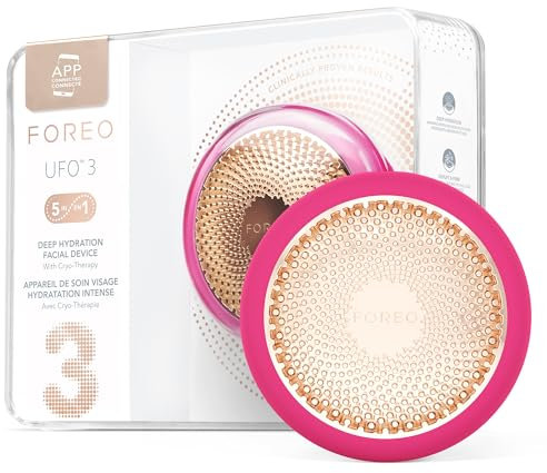 UFO 3 Tief wirkende Gesichtsfeuchtigkeitscreme – 5-in-1-Spa-Gesichtspflege – Rotlichttherapie, Thermotherapie, Kryotherapie, T-Sonic-Gesichtsmassage, Anti-Aging – Gesichtsmasken - Fuchsia