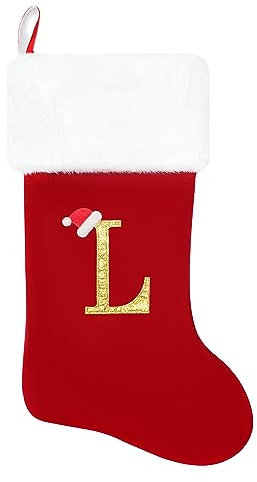 Dbfengbilian 50,8 cm Weihnachtsstrümpfe mit anpassbaren Buchstaben, große Weihnachtsstrümpfe mit superweicher Plüschmanschette, bestickter Buchstabe - L