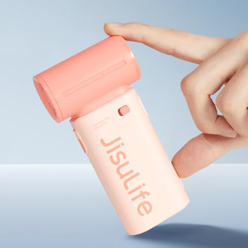 JISULIFE Handheld Fan Life9, 3600mAh Mini USB Rechargeable Personal Makeup/Lash Fan, 5 Speeds for Women Men Travel Camping - Pink
