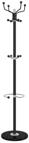 vidaXL Garderobenständer mit Schirmhalter, Kleiderständer mit 12 Haken, Standgarderobe Garderobe für Wohnzimmer Schlafzimmer Flur, 180 cm Schwarz Eisen