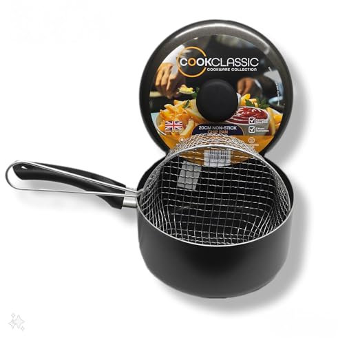 MTK Housewares Ltd Cookclassic Aluminium Non-Stick Chip Pan with Basket Fryer Saucepan -20cm