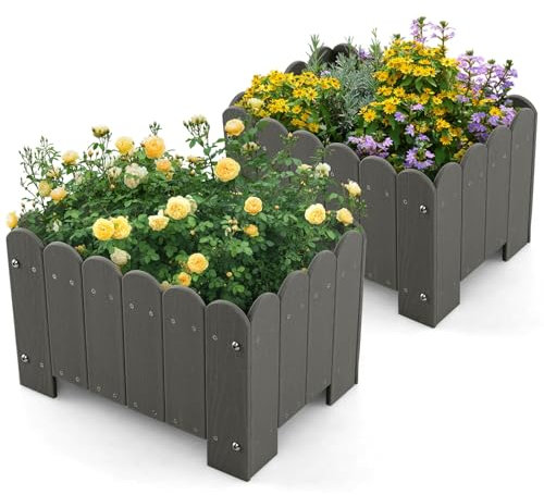 RELAX4LIFE 2 Bac à Fleurs 40L, 2 carré Potager de Jardin en HDPE avec Trous de Drainage pour Légumes Fruits Plantes Grasses, Pots de Fleurs Décoratifs pour Balcon Jardin Patio (L | 45x32x30CM,Gris)