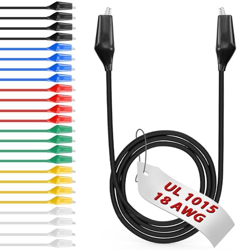 Lot de 24 pinces crocodiles électriques avec fils UL1015/18AWG, 6 couleurs, 4,5 cm. Clips soudés avec fils EDGELEC