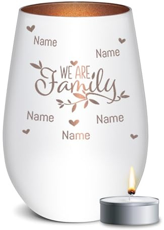 PR Print Royal Windlicht mit Gravur - We Are Family - mit bis zu 5 Namen gravieren - Personalisierte Geschenke für Familie, Eltern, Geburtstag, Weihnachten | inkl. Teelicht, 450 ml, Weiß/Bronze