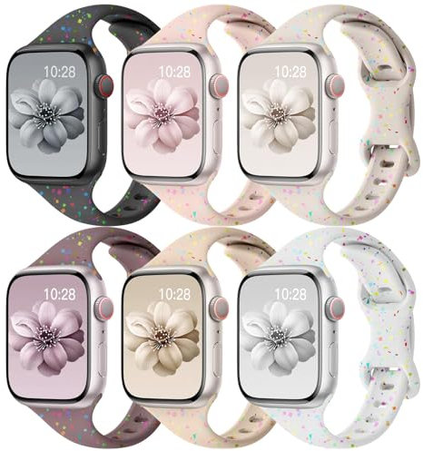 6 Piezas Correas Delgado Confeti para Correa Apple Watch 40mm 41mm 44mm 42mm 45mm 46mm 38mm ultra/2 49mm Mujer,Pulsera Suave Silicona Deportiva Correa para iWatch Se/2 Series 10 9 8 7 6 5 4 3 Band