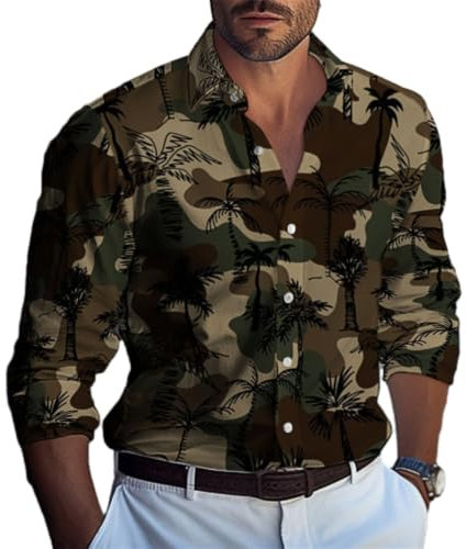 Shirt Herren 3D Digitales Drucken Longsleeve Shirt Herren Jugend Persönlichkeit Mode Shirt Herren Vintage Trend Revers Shirt Herren A-05 L