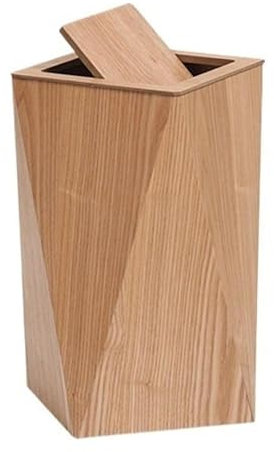 Poubelle Poubelle créative en forme de losange avec couvercle, corbeille à déchets en bois à dessus pivotant avec seau intérieur for salon, chambre à coucher, salle de bain, cuisine(Original Wood,40*2