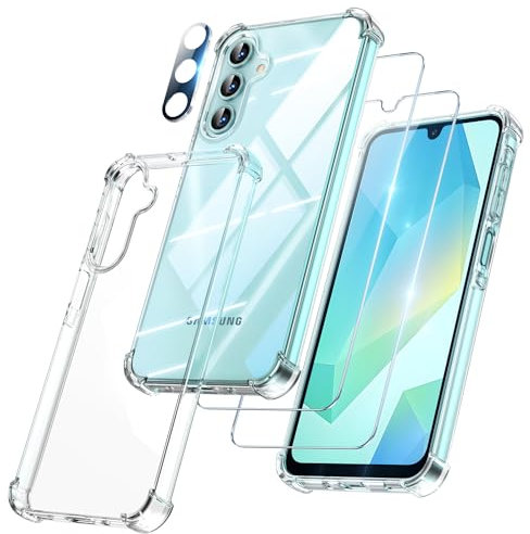 FLLAO 4 en 1 Coque pour Samsung Galaxy A16 5G avec 2 Verre Trempé et 1 Caméra Protecteur, [Coussin d'air Intégré] Antichoc Antirayures Bumper Protection Housse pour Samsung A16 5G, Transparent