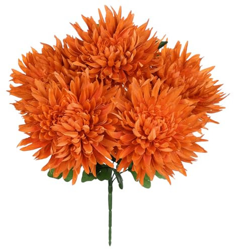 Oairse Bouquet di crisantemi artificiali con 5 teste di fiori, 40 cm, fiori di seta arancione, finto crisantemo, composizione per vasi, bouquet da sposa, centrotavola, decorazione per casa e ufficio
