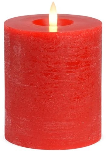 LED Stumpenkerze aus Echtwachs mit Timerfunktion & Fernbedienung - Kerze realistisch flackernde Flamme warmweiß Ø 10 x 12 cm - Elektrische Wachskerze in rot als gemütliche Tischdeko