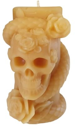 Bienenwachskerze Totenkopf Kerze mit Schlange 10 cm aus 100% reinem Bienenwachs