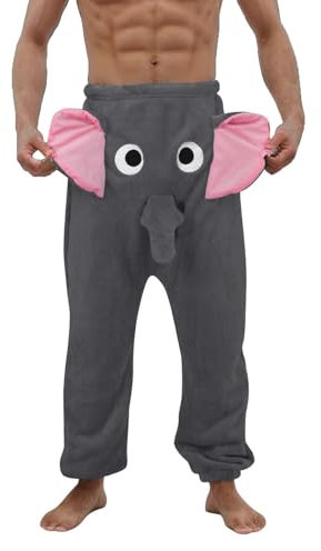 Pantaloni Pigiama in Pile Uomo, Pantaloni Pigiama Natale Uomo Divertente Elefante novità Caldo da Notte Sleepwear In flanella Regalo Umoristico a Tema Animale Indumenti da Notte