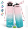 Gourde 1l, Gourde Sport Anti-Fuite, Gourde avec Paille, Gourde Graduée avec Slogan de Motivation, Gourde Adulte, Facile à Transporter, Bouteille d'eau pour Extérieur, Randonnée, Camping, Rose-Vert
