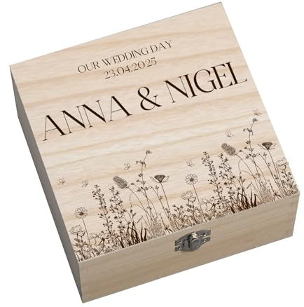 ukgiftstoreonline Personalised Wedding Memory Keepsake Box with Wildflower Design, Wedding Gift