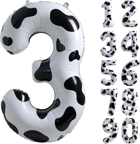 Kuh Zahl 3 Luftballon Geburtstag Dekorationen 40 Zoll Zahlen 3 Ballon Cowgirl Thema Zahl Ballons für 3. Geburtstag Party Bauernhof Scheune Dekor für Kinder