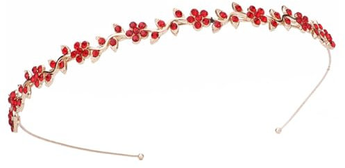 Hrlace Strass Haarband Kristall Modische Haarreife Glitzer Strass-Blumen Stirnbänder Brautschmuck Elastisches Haarbänder Haarschmuck für Damen Mädchen Prinzessin Hochzeit Braut KC Gold+Rot