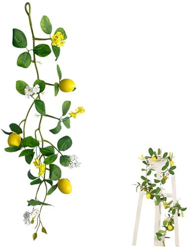 LONGHAO Künstliche Zitronen Reben,Künstliche Zitronenzweige Dekoration,künstliche Zitronen,künstliche Zitronen mit grünen,für Küche Party Dekoration Festival Display Hängepflanze Lebensecht (#1)